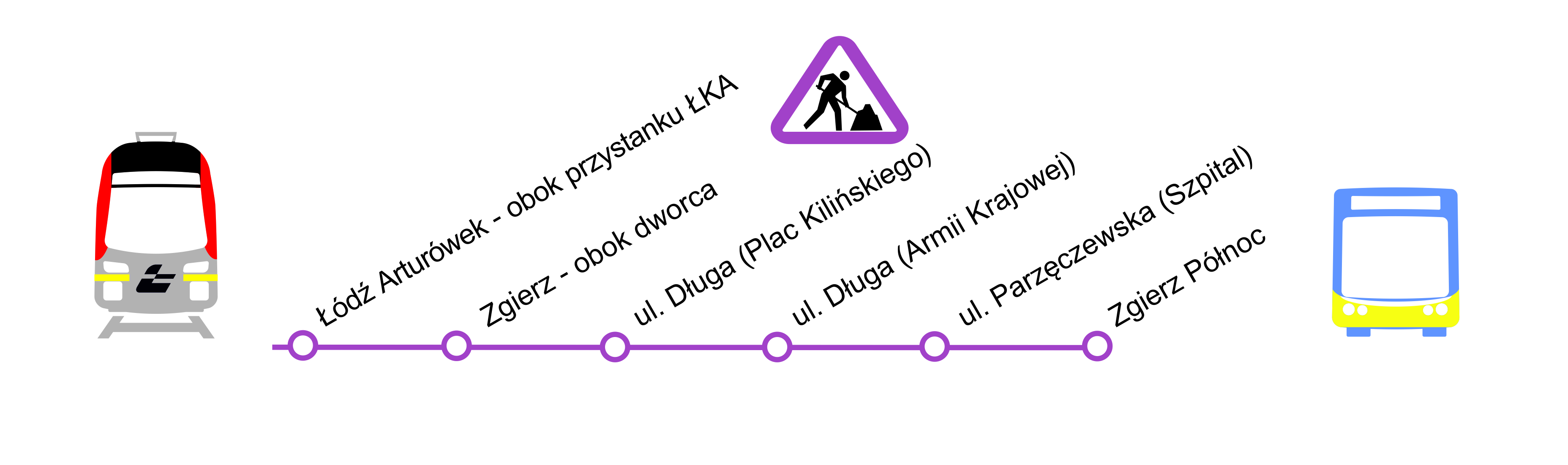 schemat przystanków Zastępczej Komunikacji Autobusowej, opis poniżej